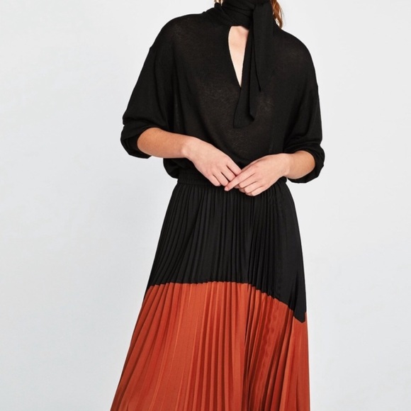 NWT ZARA ORANGE BLACK COLOR-BLOCK PLEATED (0787) - Picture 5 of 11